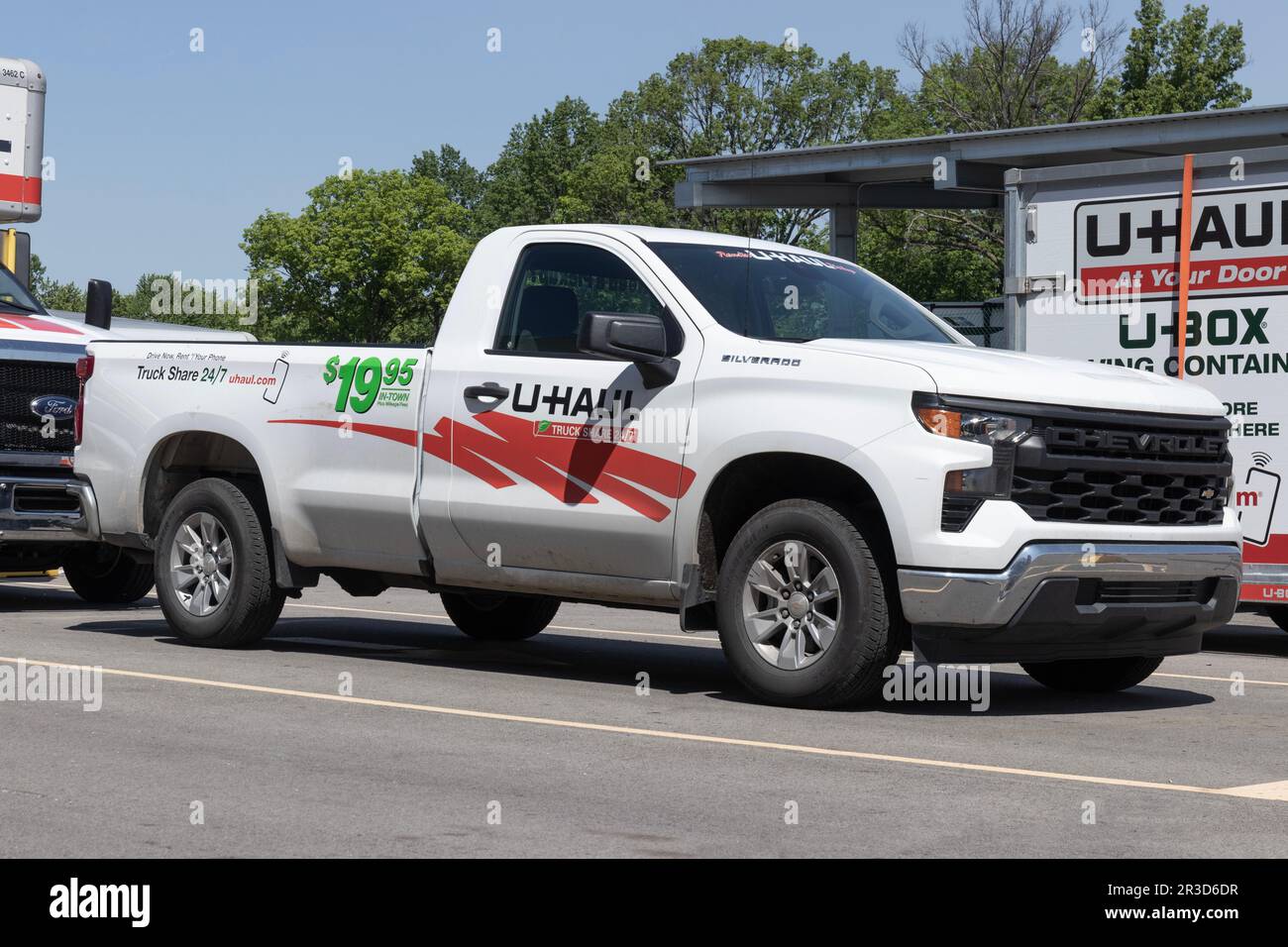 Noblesville - Circa May 2023: U-Haul Moving Truck Rental Location. U-Haul offers moving and storage solutions. Stock Photo