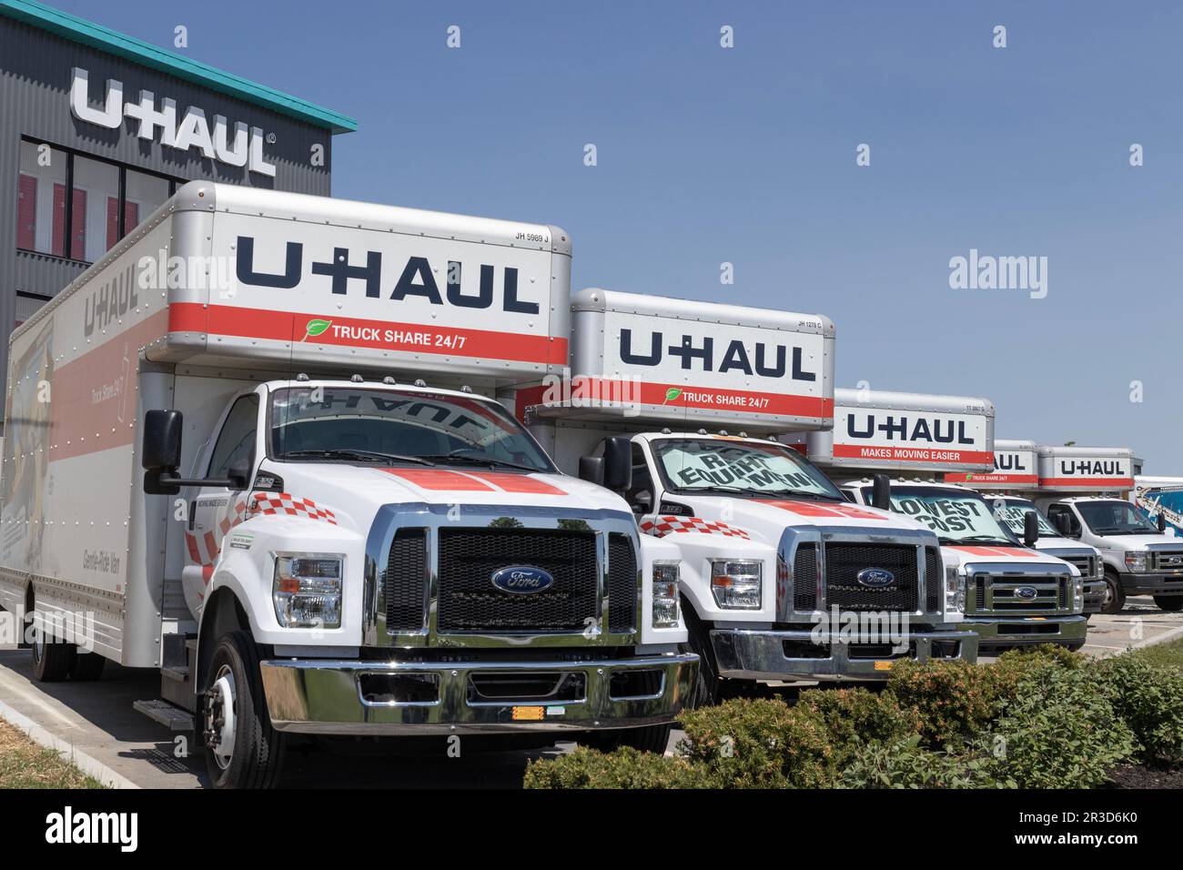 Noblesville - Circa May 2023: U-Haul Moving Truck Rental Location. U-Haul offers moving and storage solutions. Stock Photo