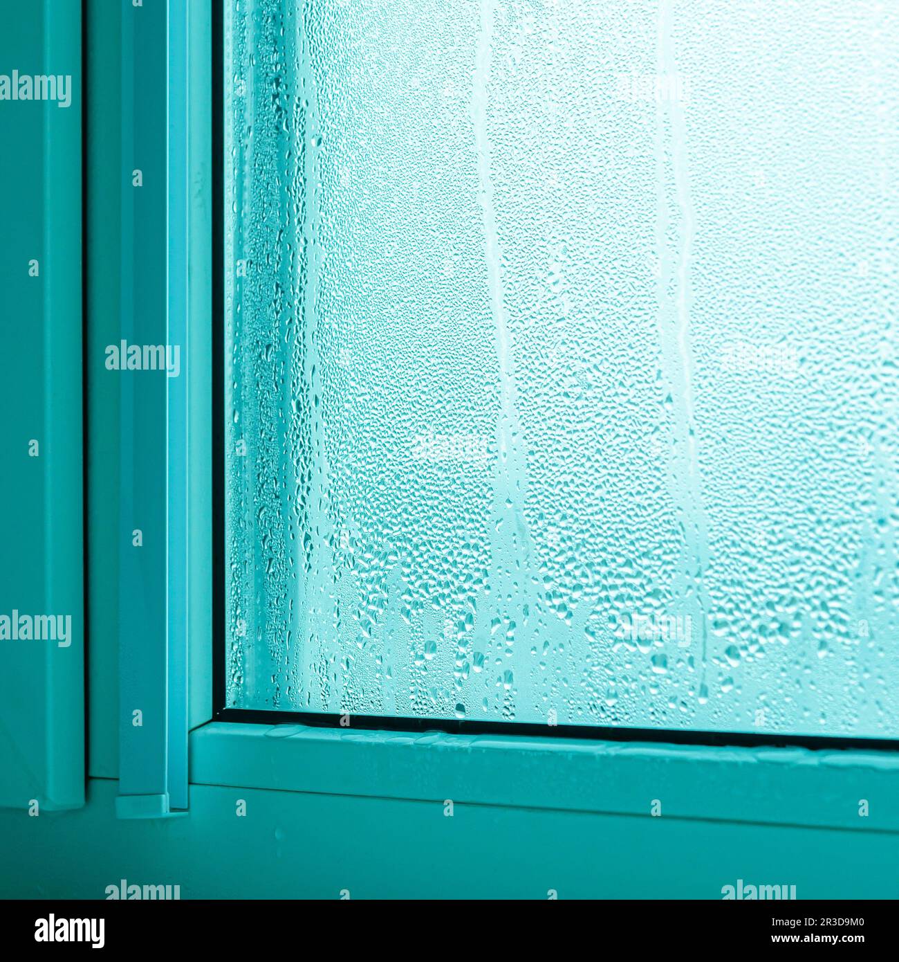 Environmental problems. Condensation on metal plastic windows Stock