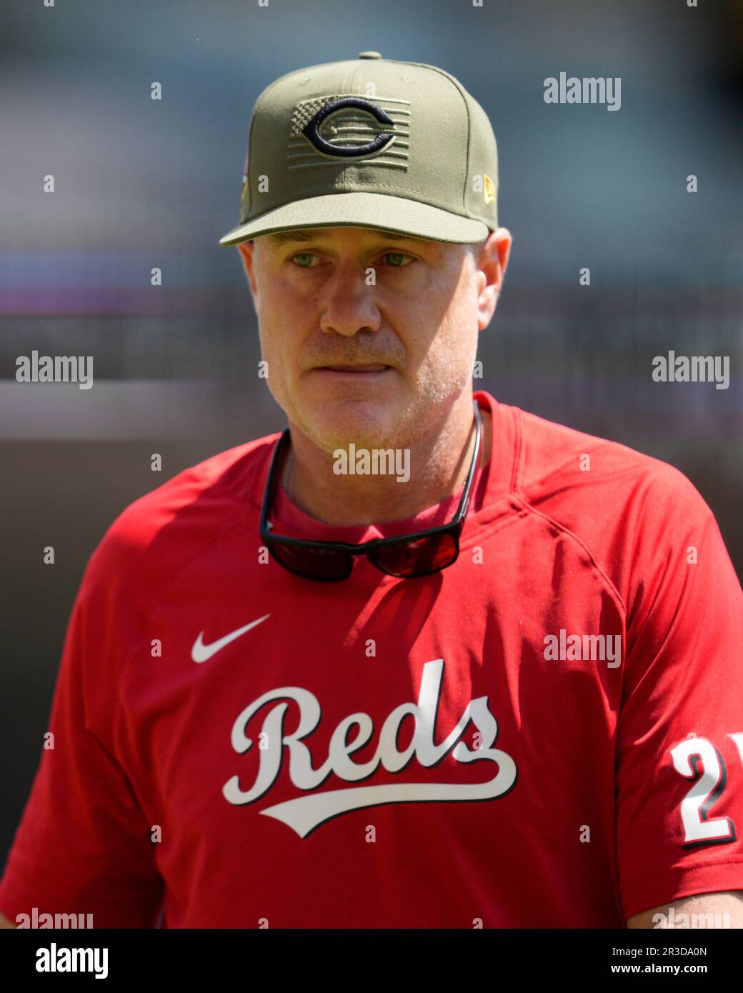Cincinnati Reds manager David Bell walks to the dugout during a