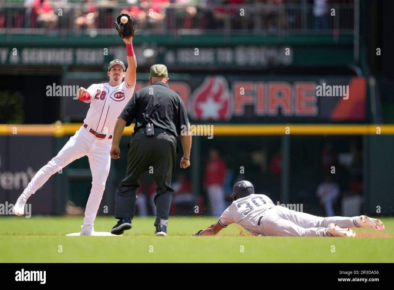 New York Yankees' Will Benson steals second base against Cincinnati
