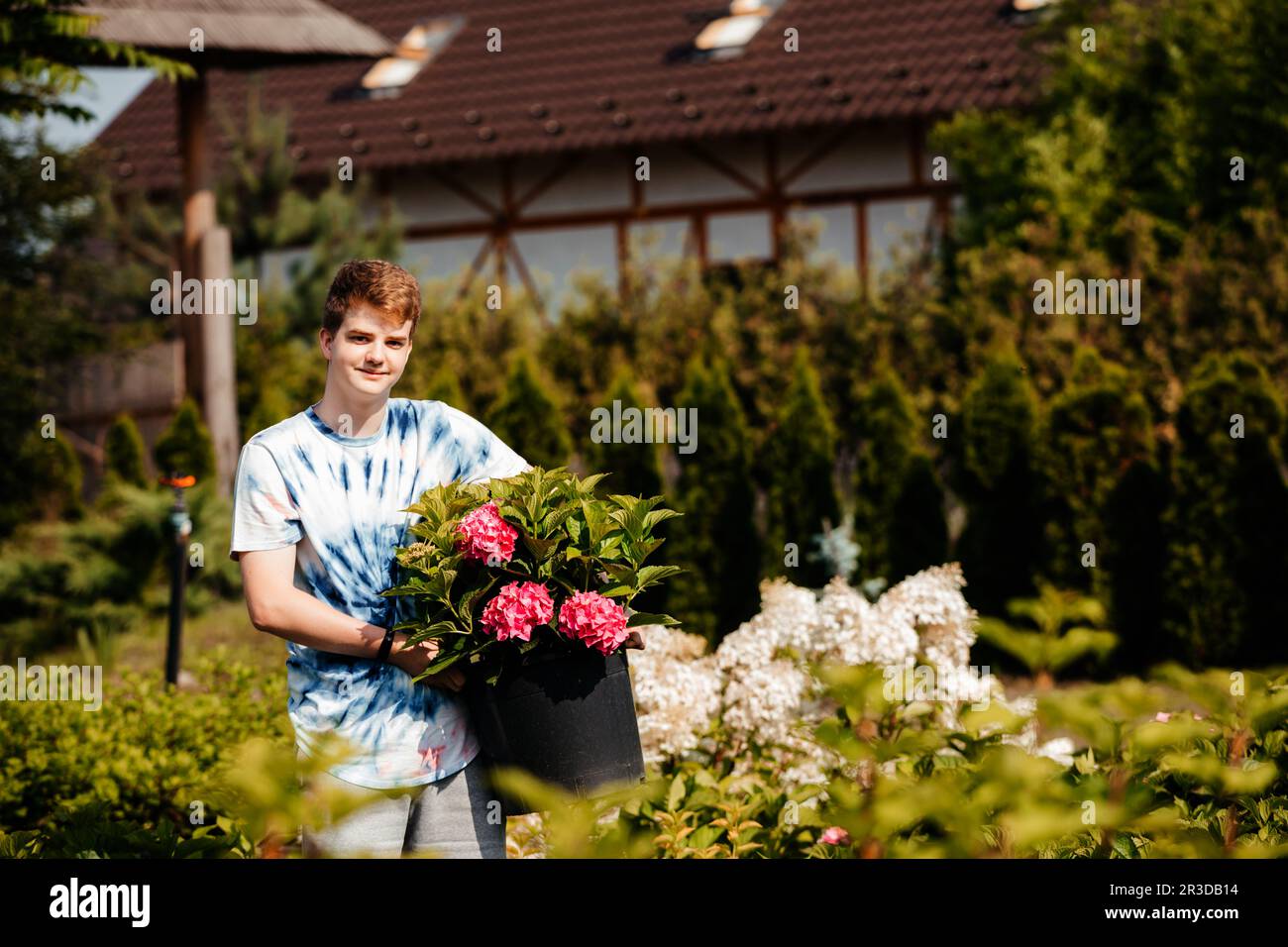 Summer part-time job for teenager during vacation Stock Photo
