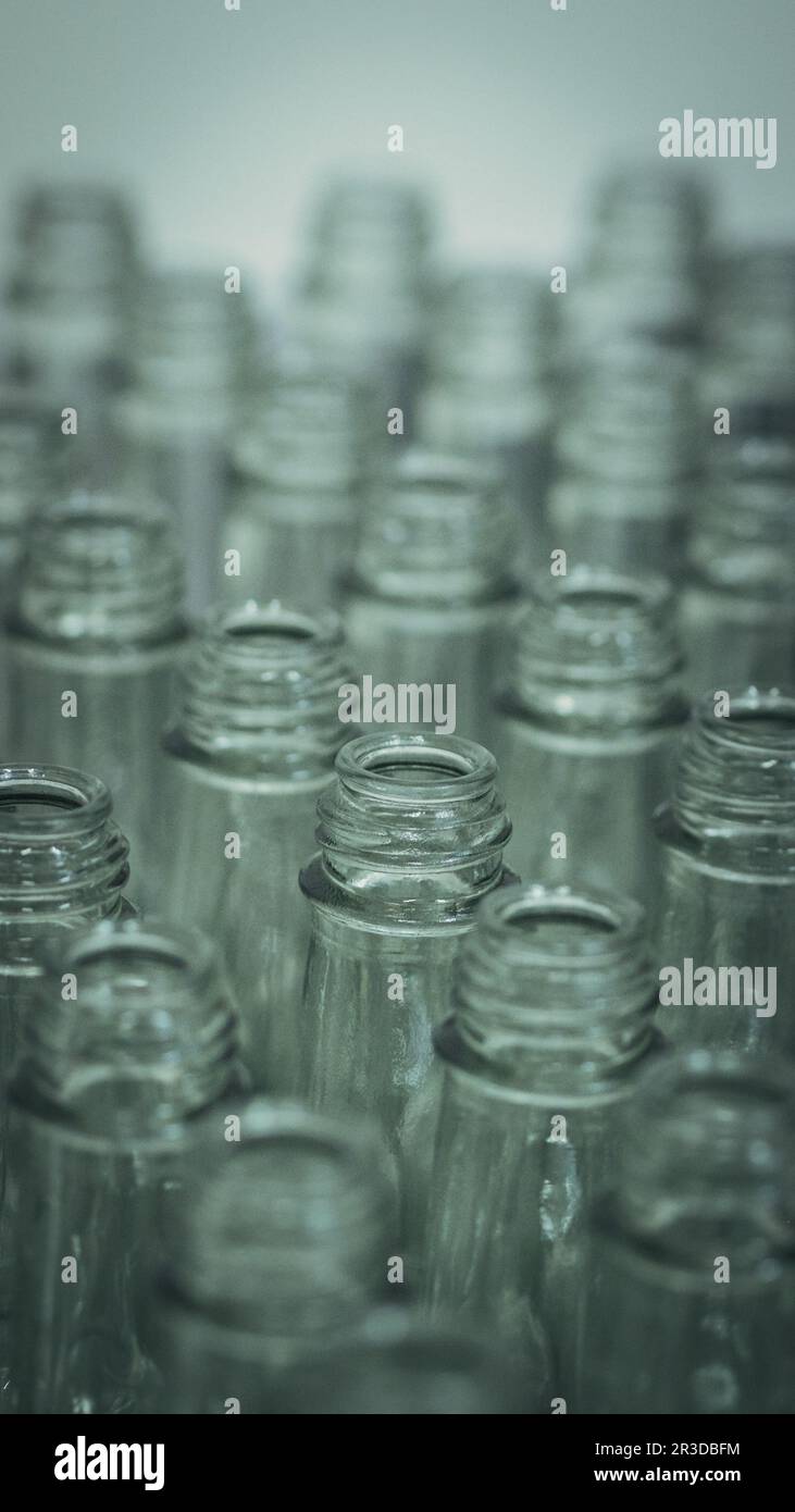 Empty glass bottles.UK glass packaging industry reaches crisis point packaging recovery note