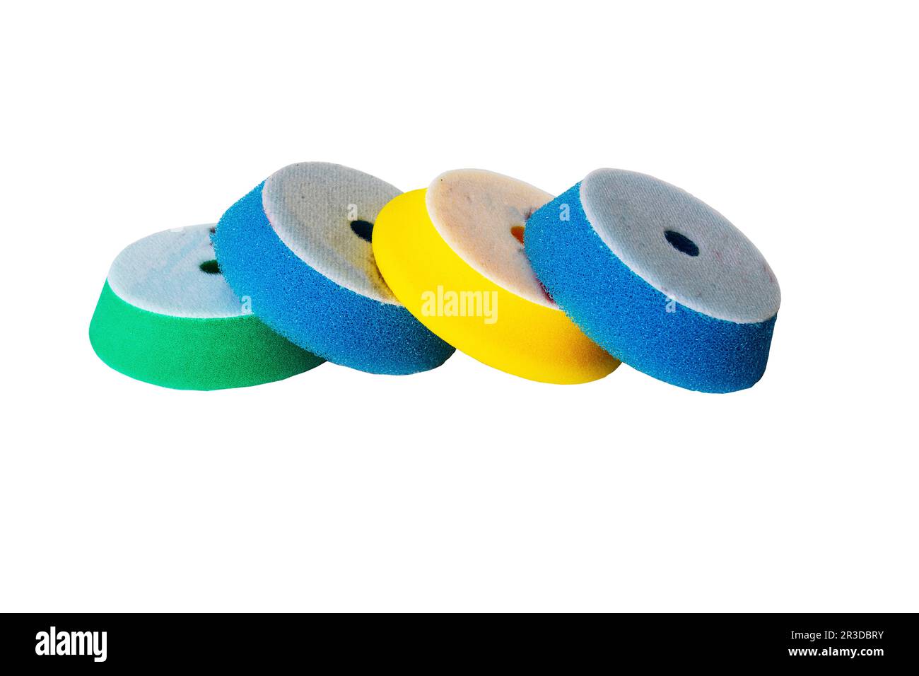 Special multicolored sponges for polishing the car after painting on a