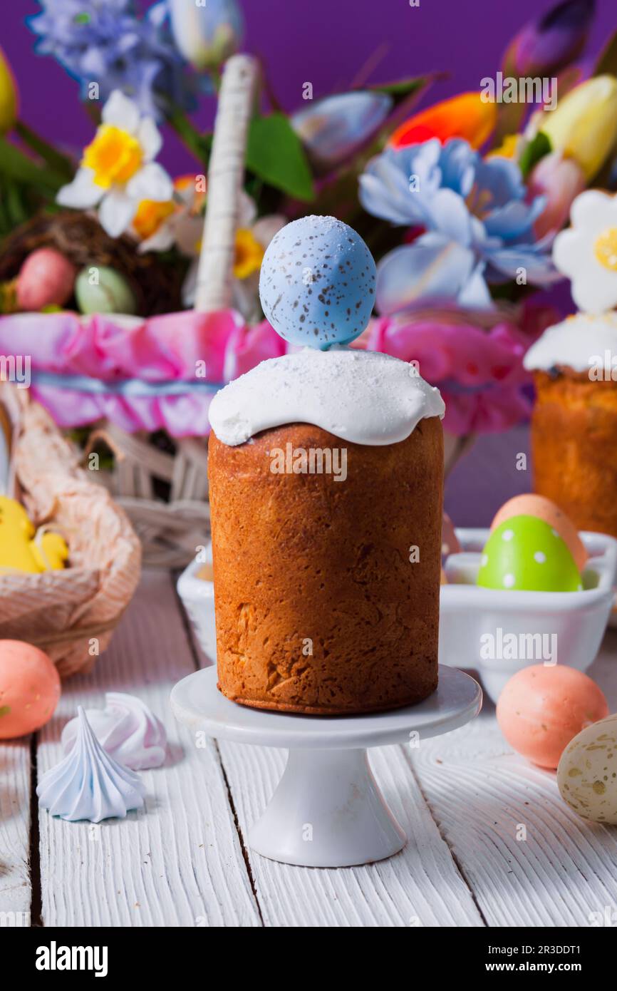 Close-up small Easter breads with cute decoration on top Stock Photo