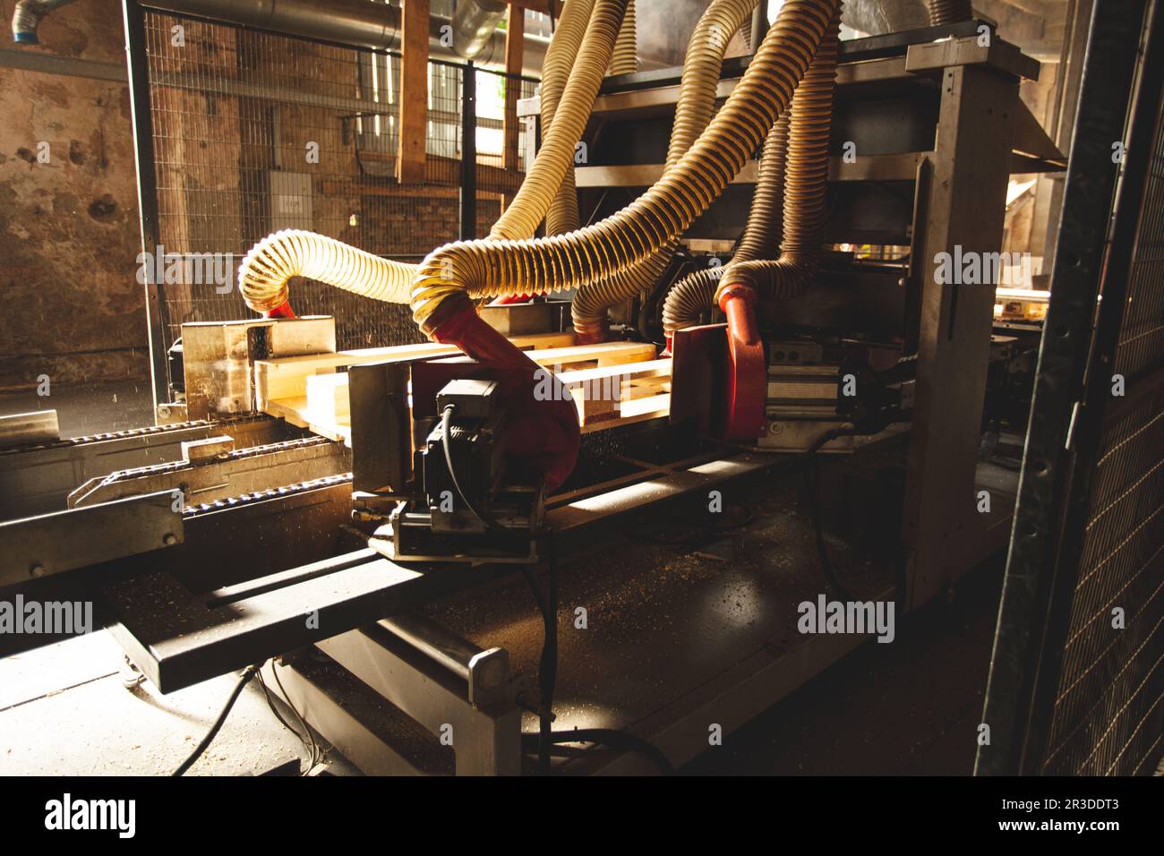 The process of industrial steaming of the wood Stock Photo