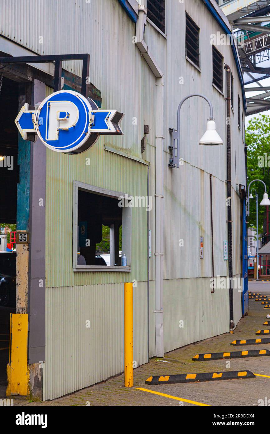 Parking entrance on Granville Island in Vancouver Canada Stock Photo
