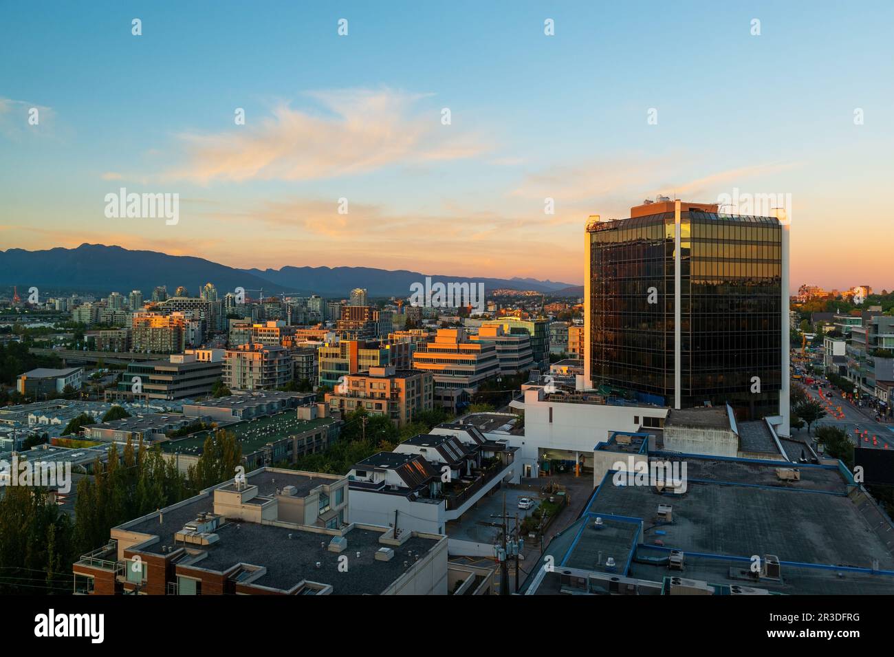 Vancouver city skyline at sunset, Vancouver, British Columbia, Canada. Stock Photo