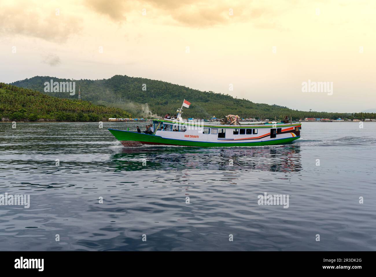 The regional slow boat ferry to the Togian Islands in Sulawesi Stock Photo