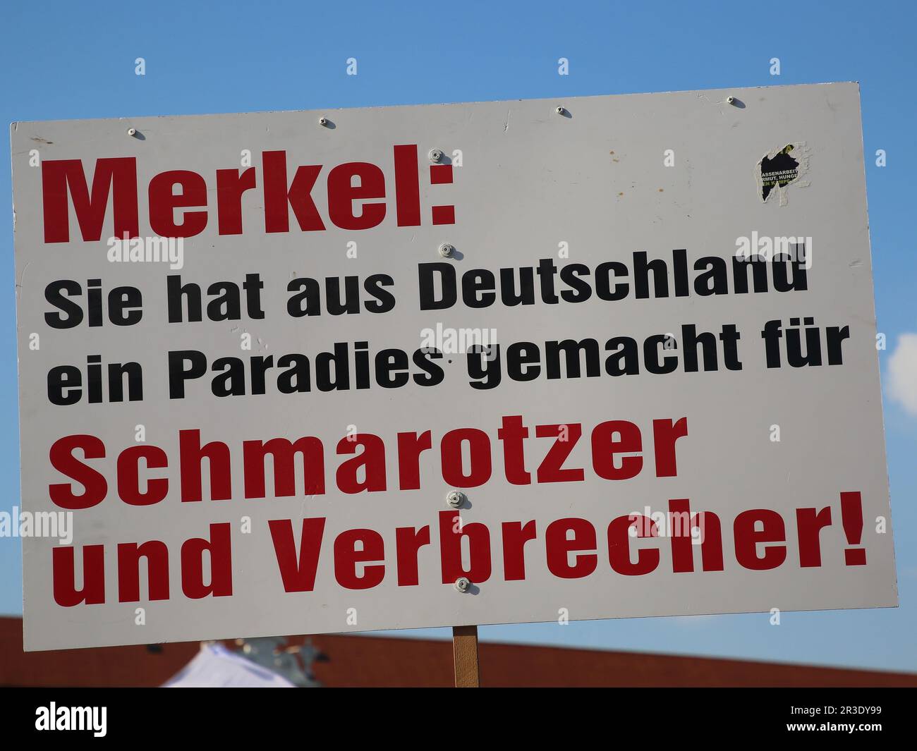 Schild auf einer AfD Veranstaltung am 04.06.2021 in Magdeburg Stock Photo