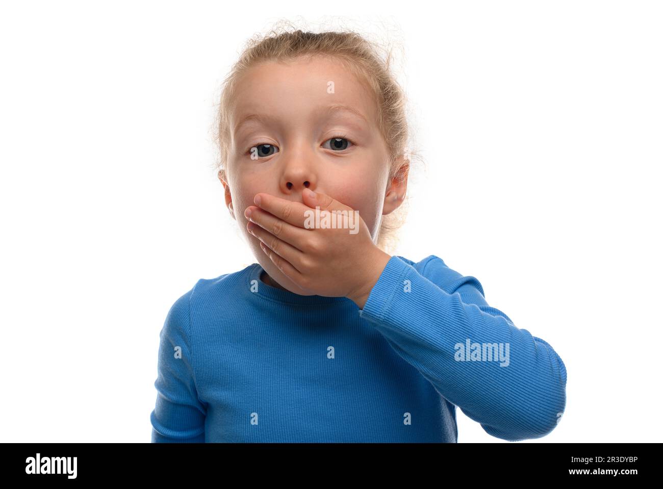 Surprised little girl isolated on white Stock Photo - Alamy