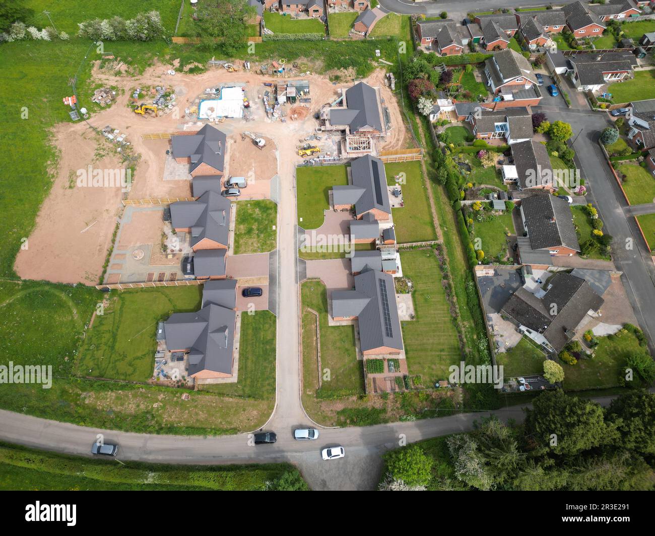 Lugwardine village, Herefordshire UK aerial view showing new housing