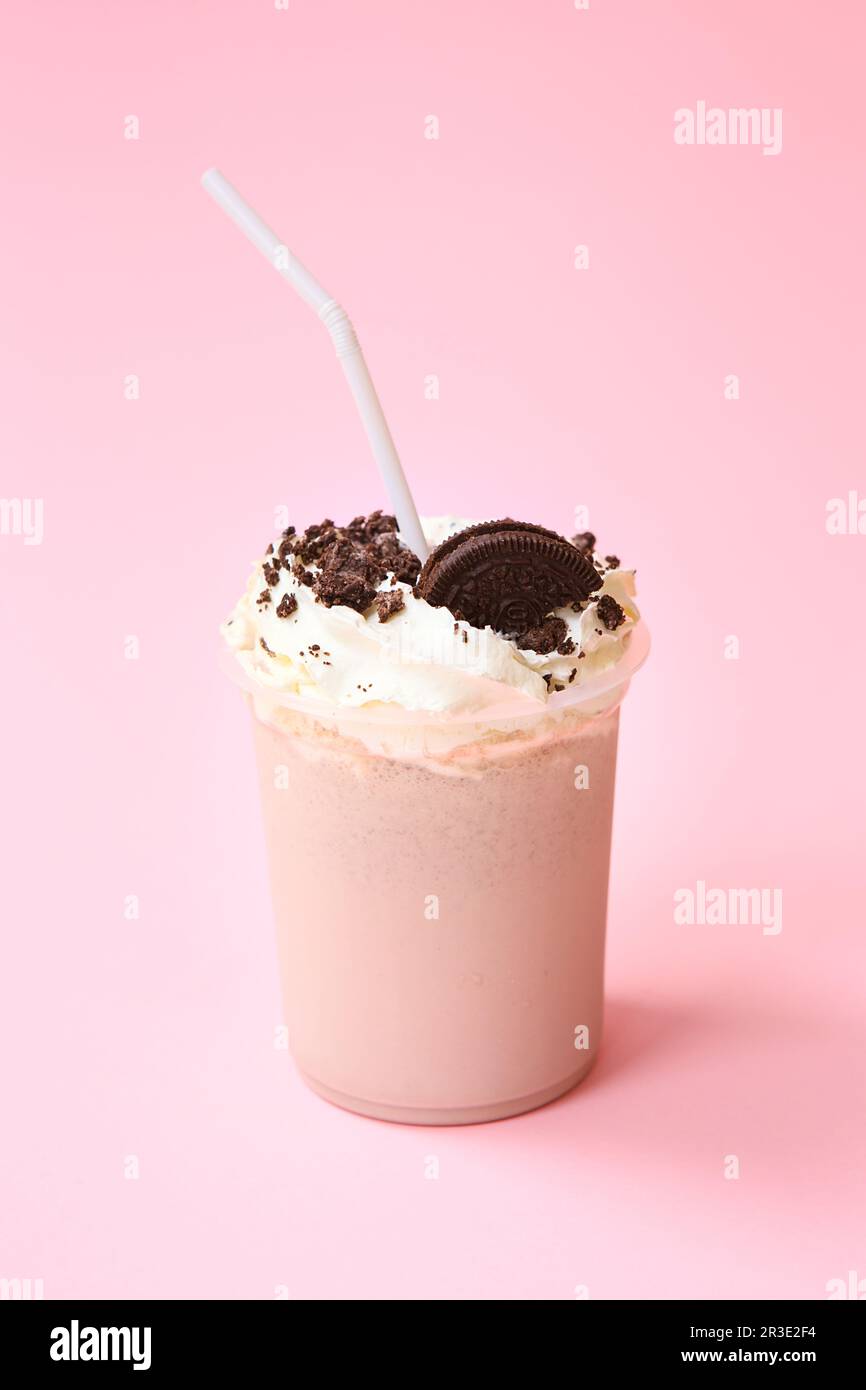 Healthy fresh chocolate smoothie or milkshake. Summer cold drink. Protein cocktails with chocolate Stock Photo