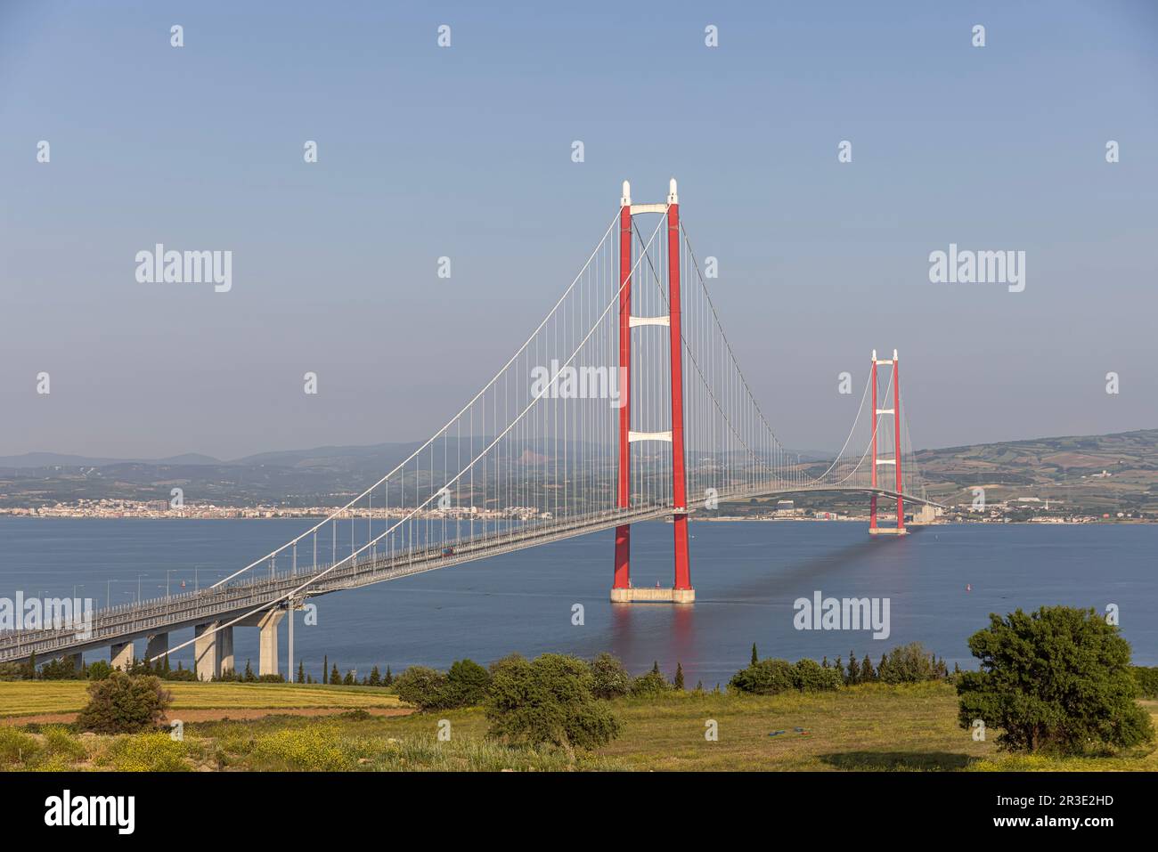 1915 Canakkale Bridge aerial view in Canakkale, Turkey. World's longest ...