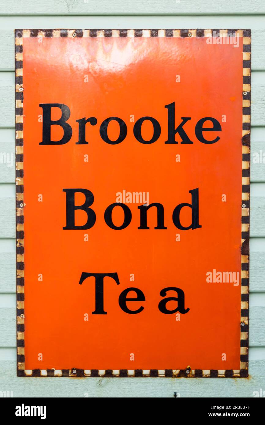 An old enamel sign advertising Brooke Bond Tea. Stock Photo