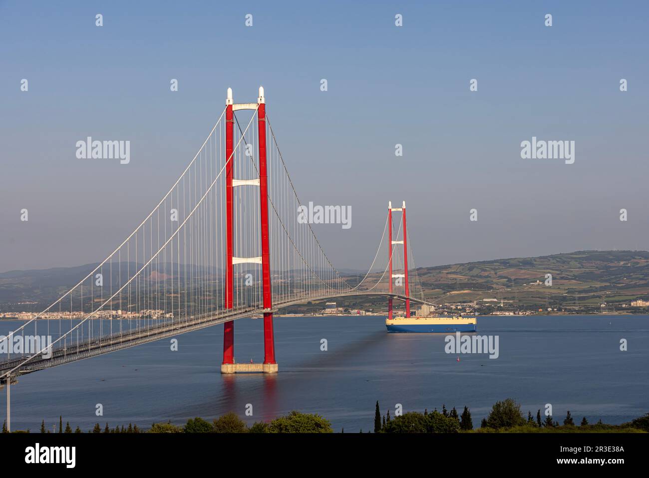 1915 Canakkale Bridge aerial view in Canakkale, Turkey. World's longest