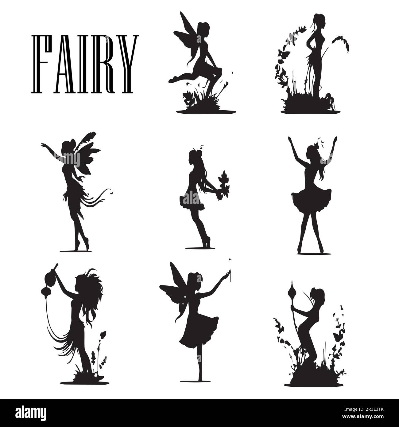 A collection of silhouettes of fairies vector. Stock Vector