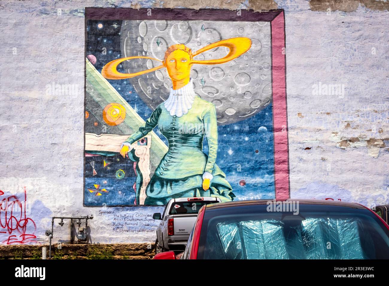 Kansas City, Missouri, USA colorful mural in the Crossroads Arts