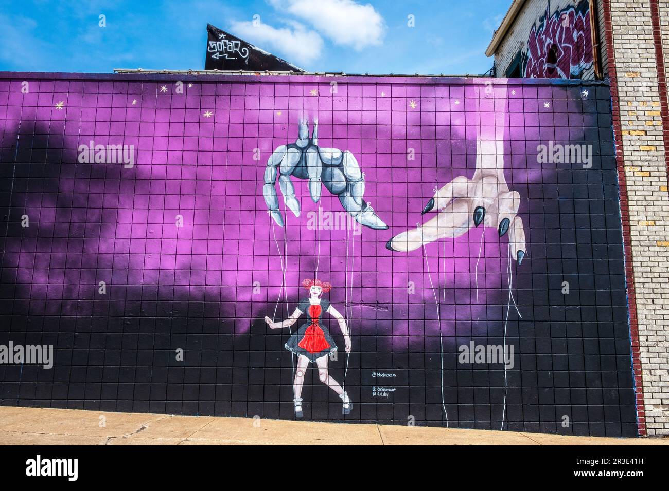 Kansas City, Missouri, USA colorful mural in the Crossroads Arts