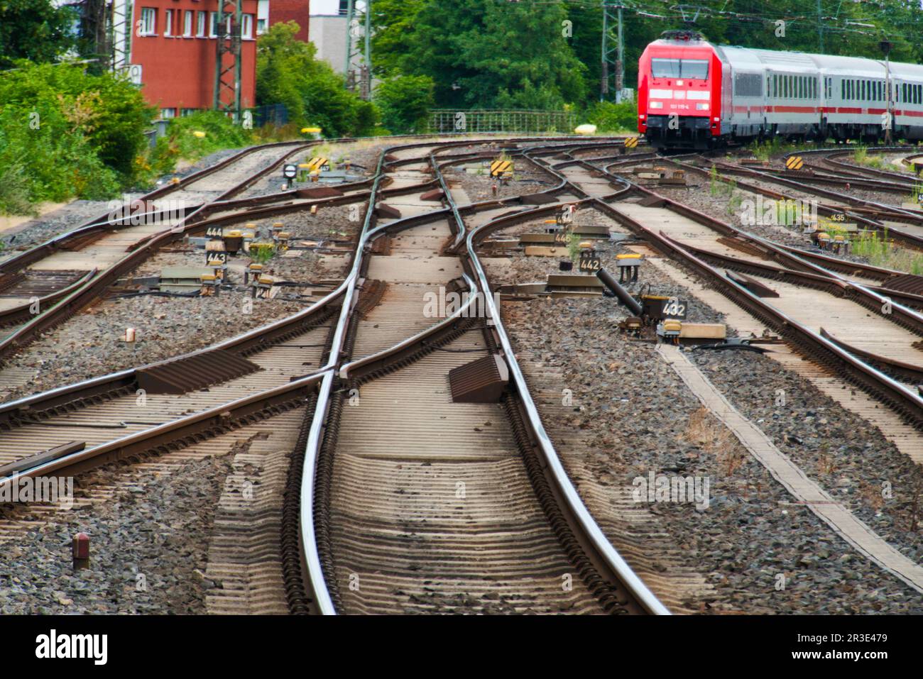 Zug fährt in den Bahnhof von Münster ein Stock Photo Alamy
