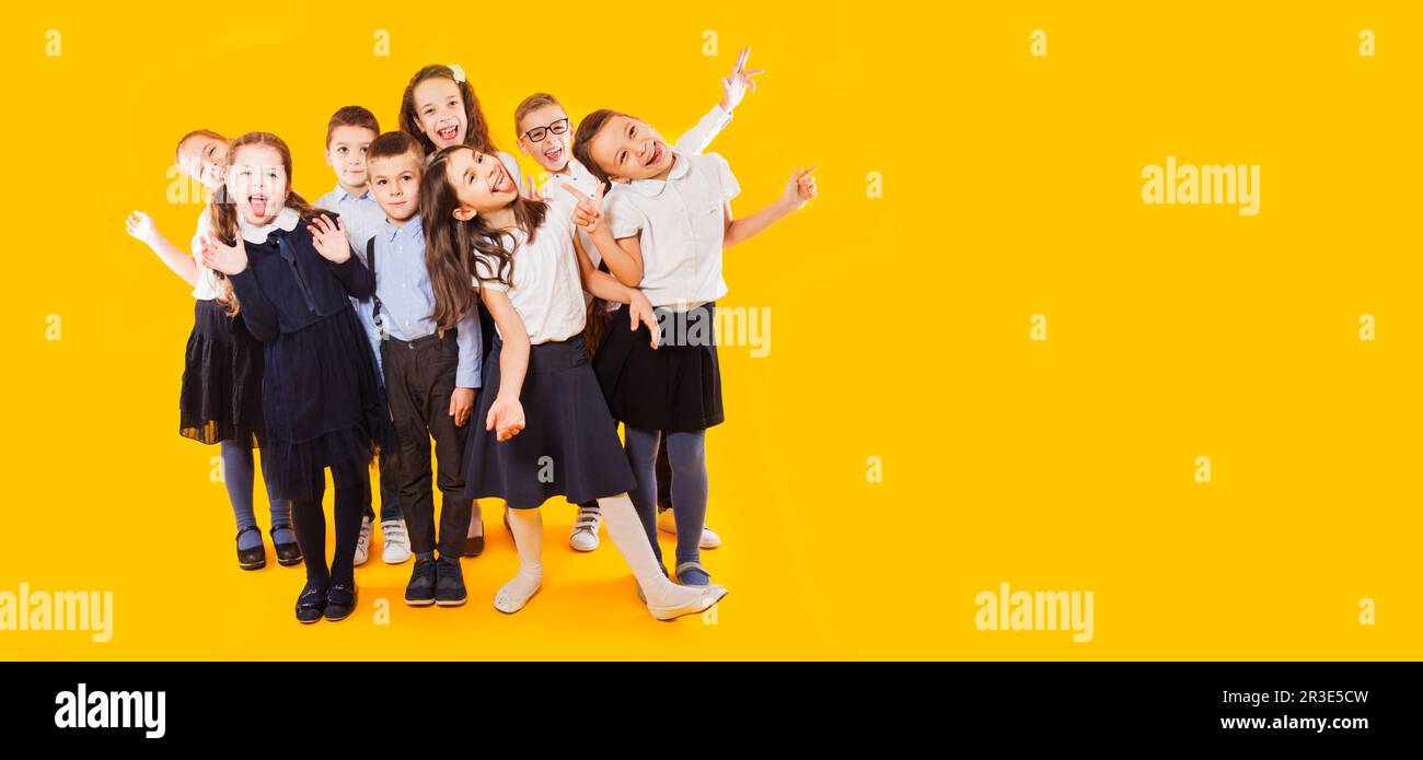 Happy kids, boys and girls, ready back to school Stock Photo