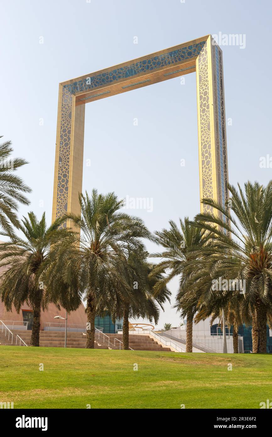 Dubai The Frame Architecture in United Arab Emirates Portrait Stock Photo