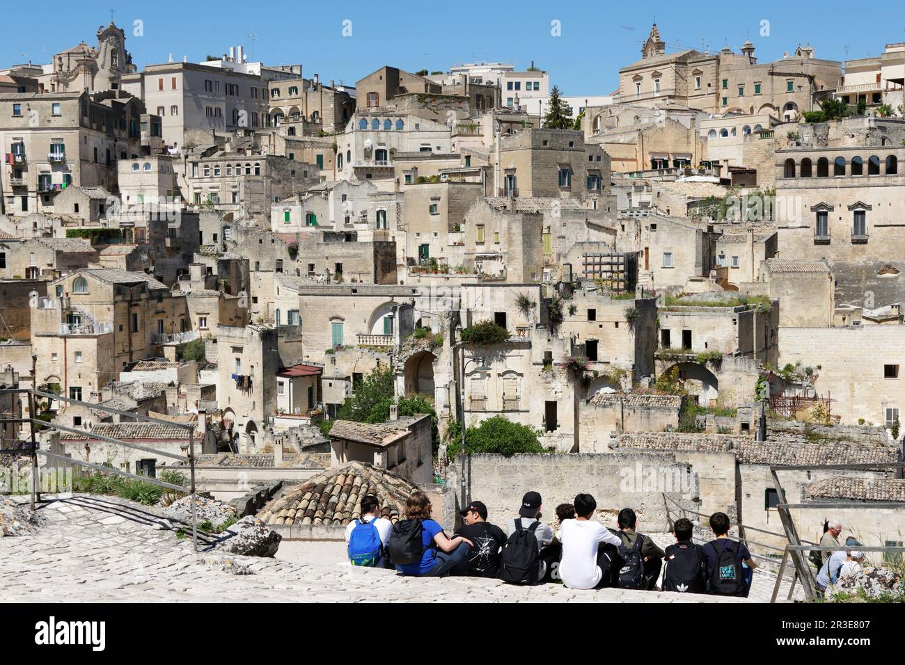 Moments in local daily life in the historic Sassi of Matera, Basilicata region of Italy. Stock Photo