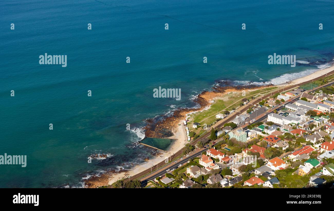 Elevated view of St James coastal town in False Bay, Cape Town Stock Photo