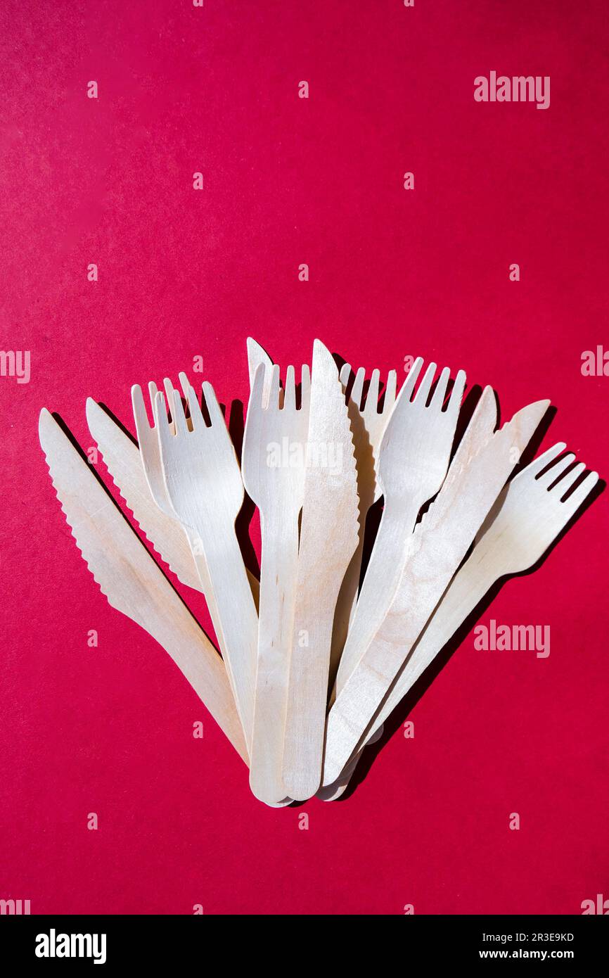 Eco friendly fast food containers. Wooden forks and knives. Eco