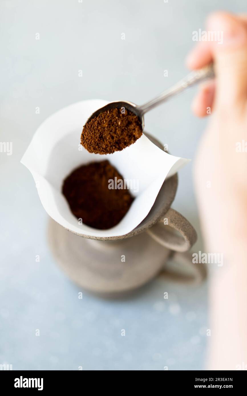 Fresh ground coffee in a purover for breakfast Stock Photo Alamy