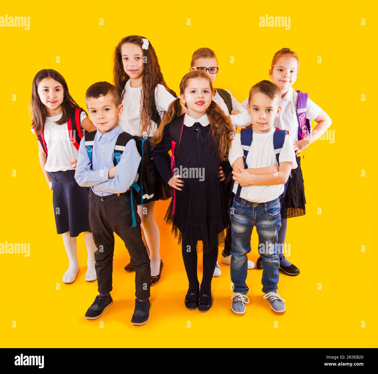 Happy kids, boys and girls, ready back to school Stock Photo