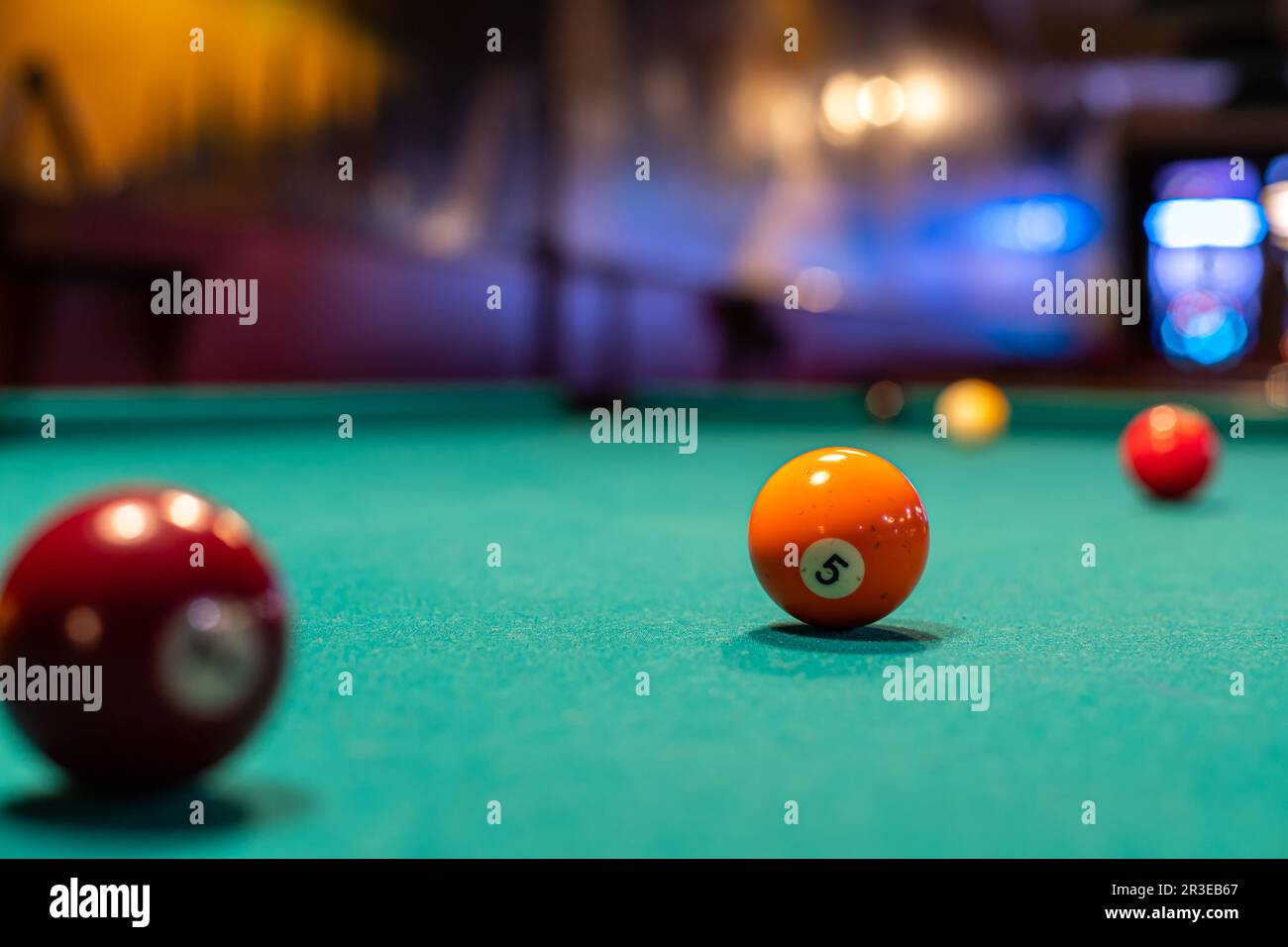 Pool (cue sports, billiards) concept image. Balls on a billiard table