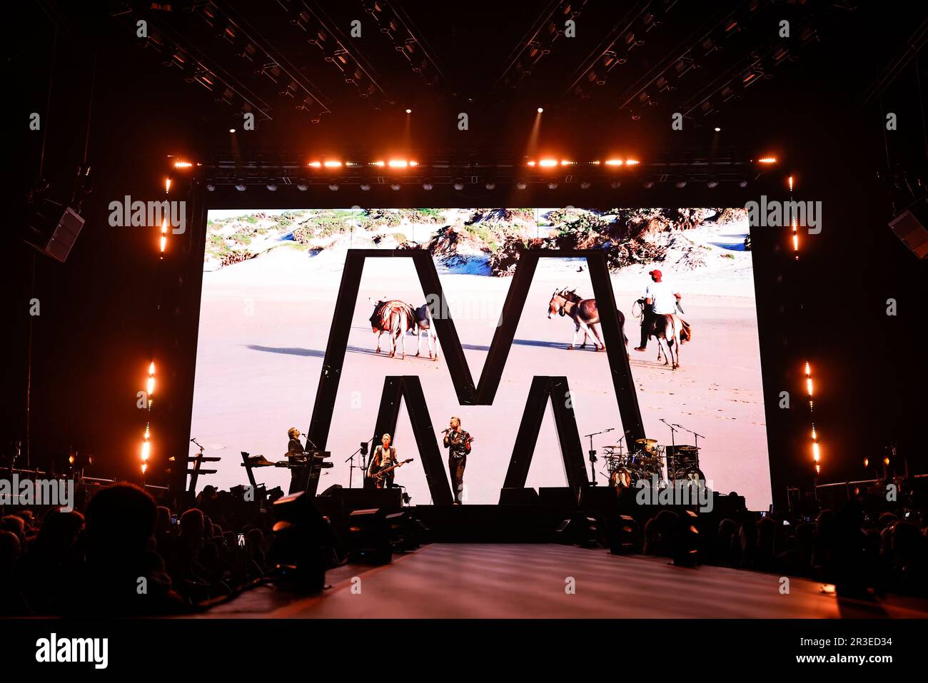 British band Depeche Mode performs during a concert as part of the Memento  Mori World Tour 2023 at Friends Arena in Stockholm, Sweden, on May 23, 2023  Stock Photo - Alamy