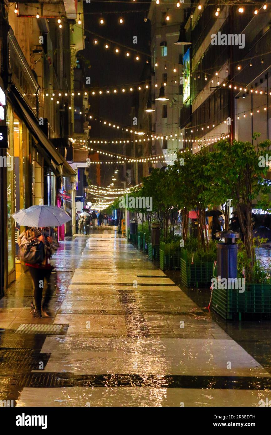 Florida street lights in Buenos Aires on a rainy night Stock Photo