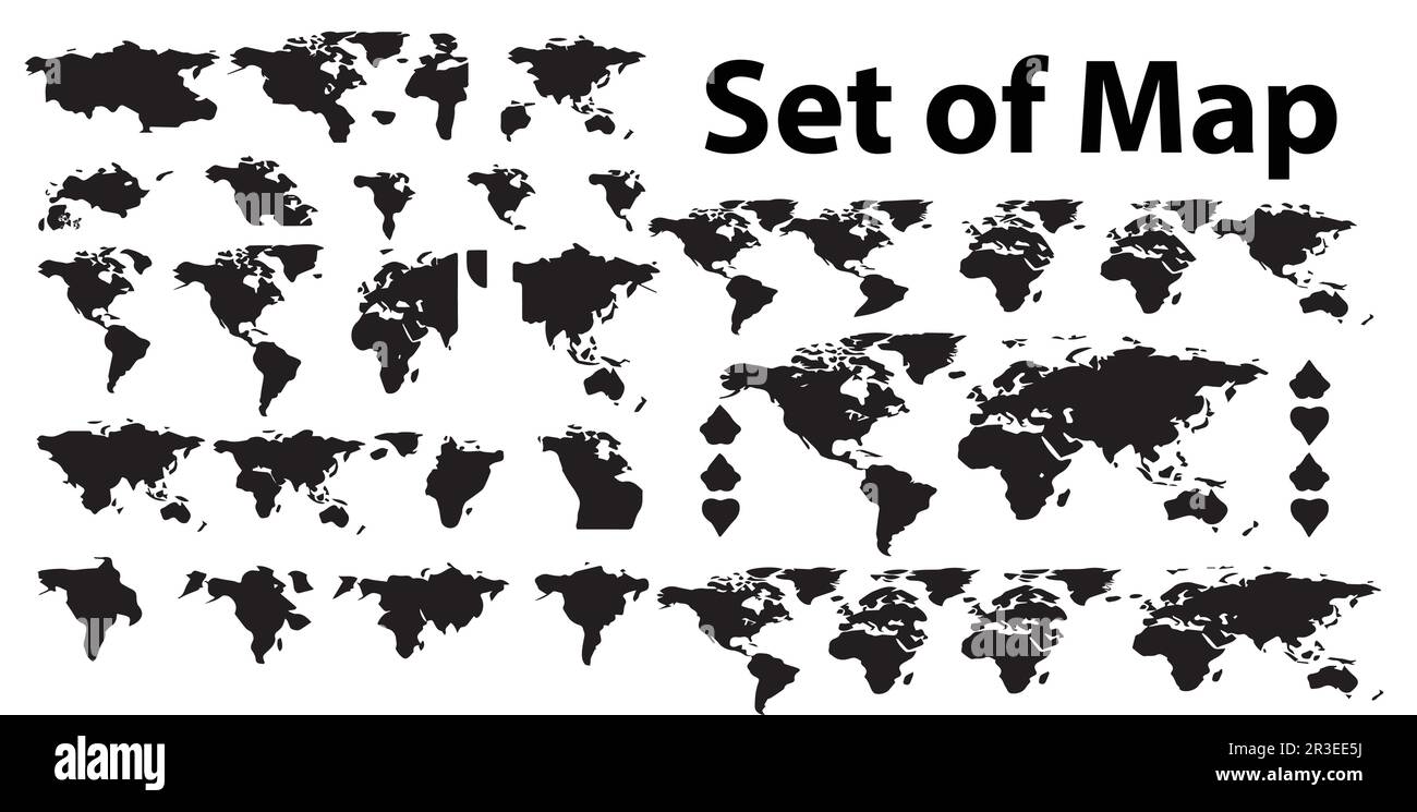 A set of silhouette world map vector illustrations. Stock Vector