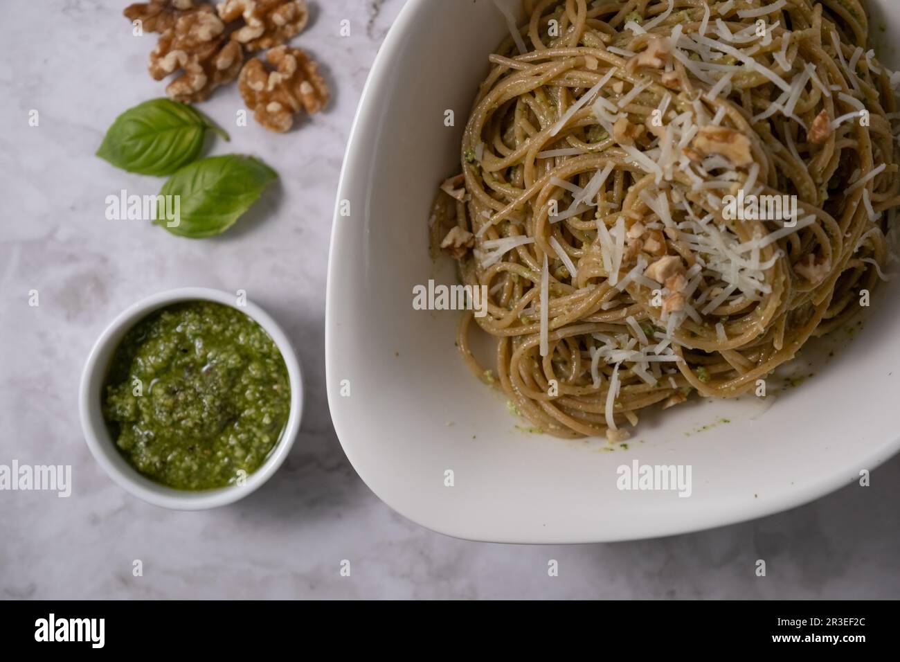 Delicious and healthy whole wheat pesto pasta Stock Photo Alamy