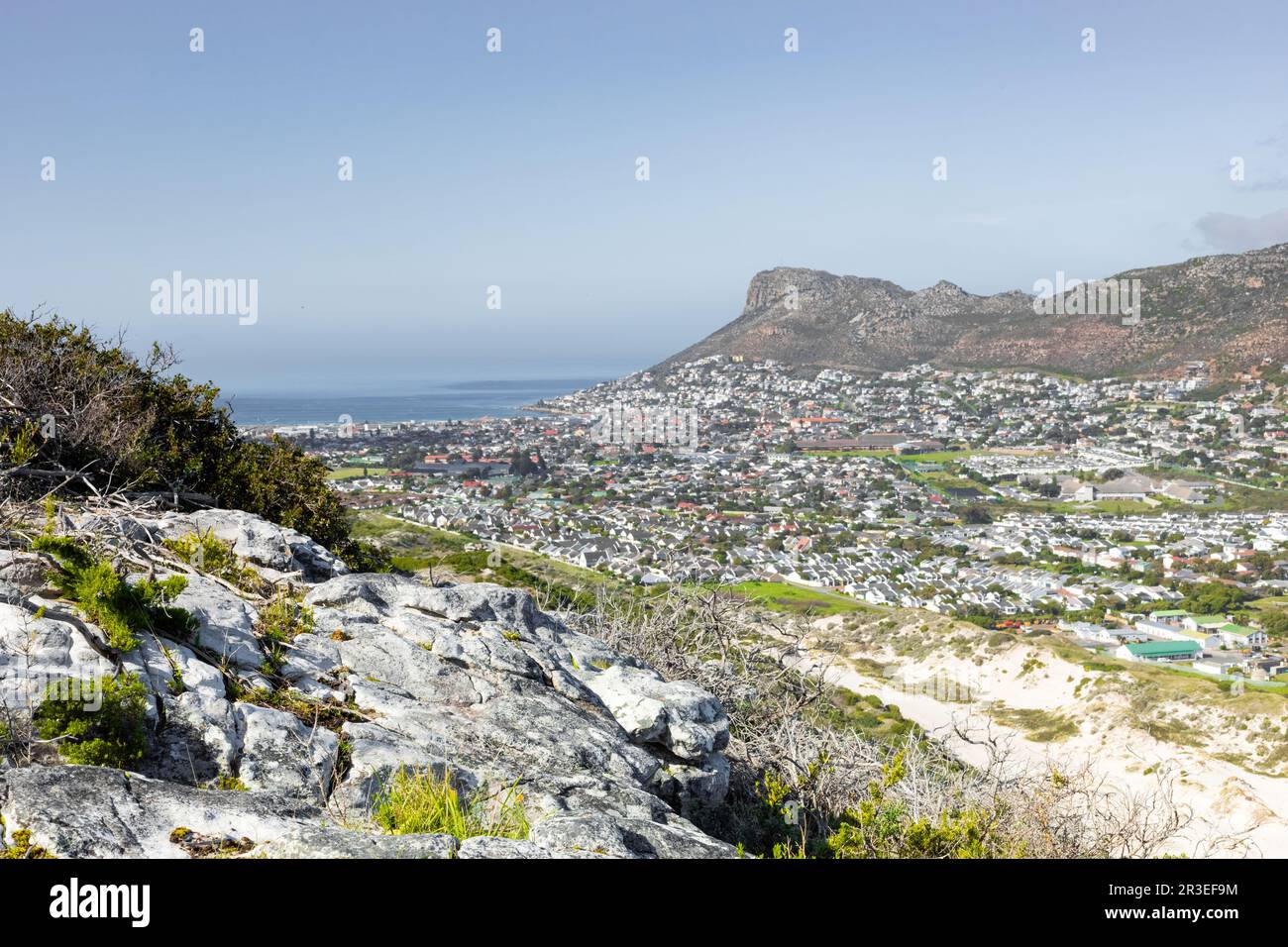 Fish Hoek residential neighborhood viewed from the top of Peer’s Cave mountain in Cape Town