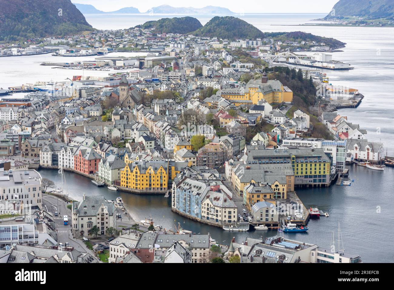 View of town centre from Aksla viewpoint, Ålesund, Møre og Romsdal, Norway Stock Photo