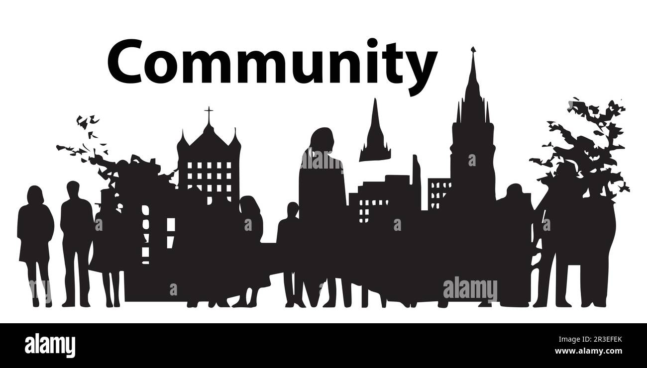 A black silhouette of a city in a community. Stock Vector
