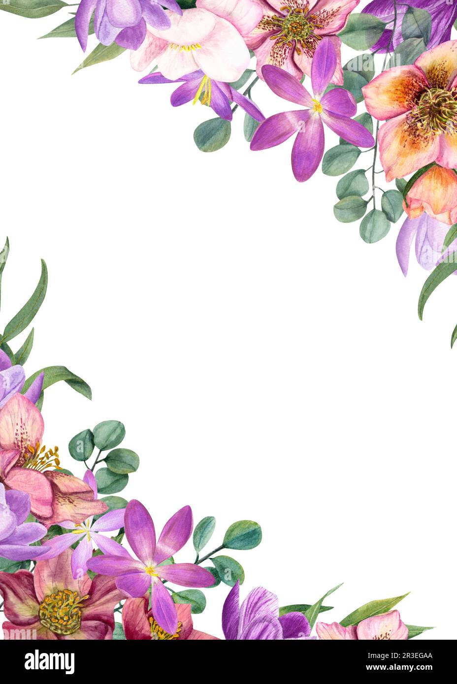 Isolated White Background Vertical Floral Border Vertical Seamless