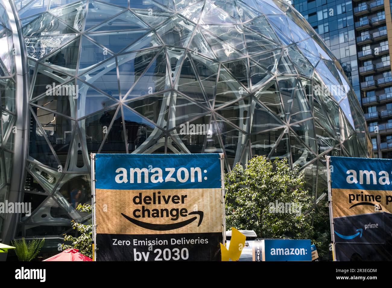 Seattle, USA. 22 May, 2023. Environmental protestors mid-day at Amazon ...