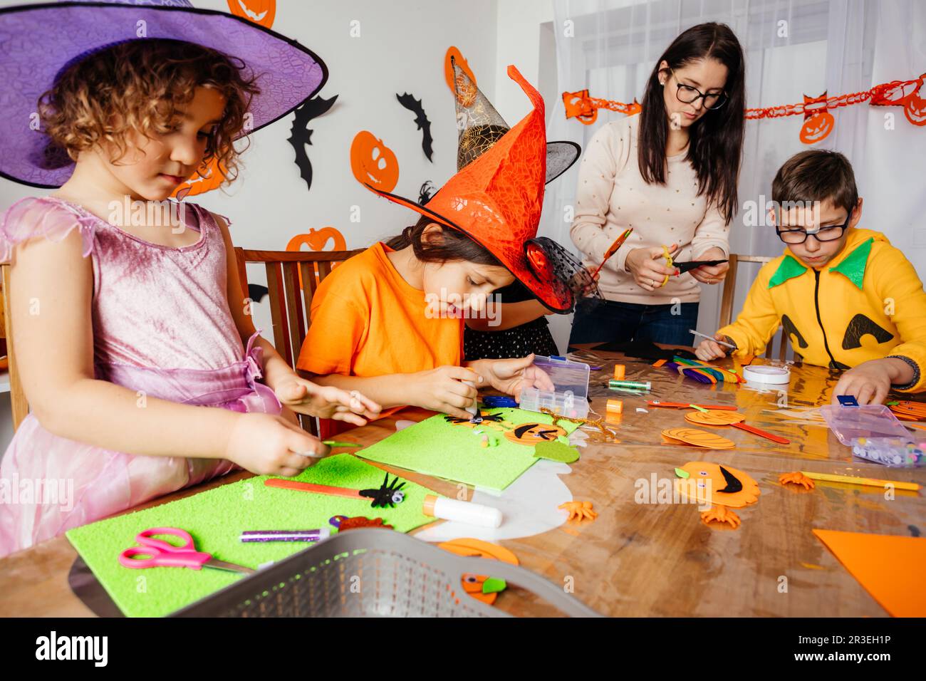 Autumn craft workshop for creative preschool kids Stock Photo