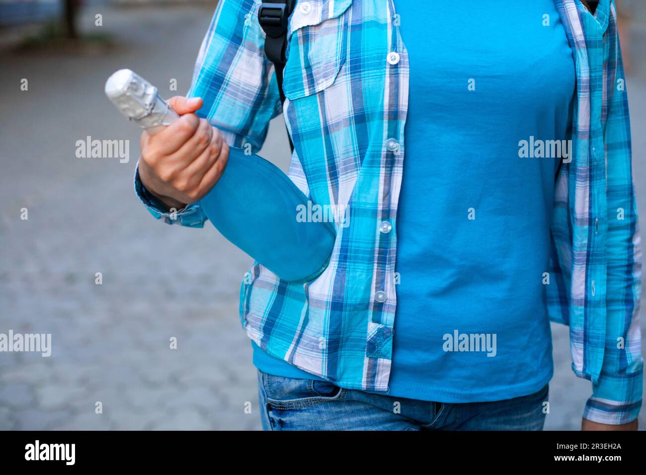 The bottle of unusual nonalcoholic sparkling wine in blue Stock Photo