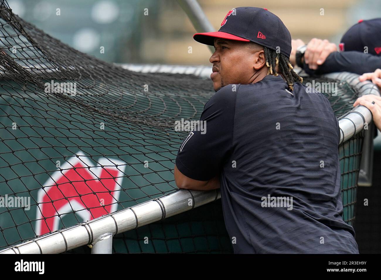 Cleveland Guardians' Jose Ramirez bats against the Seattle Mariners during  the first inning of a baseball game, Friday, April 7, 2023, in Cleveland.  (AP Photo/Ron Schwane Stock Photo - Alamy