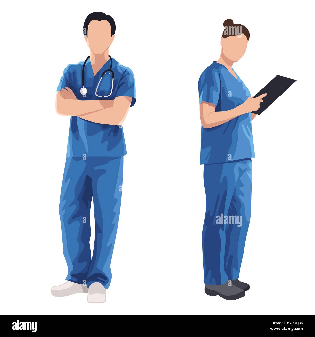 Man and woman doctor, nurse or orderly on a white background, treatment ...