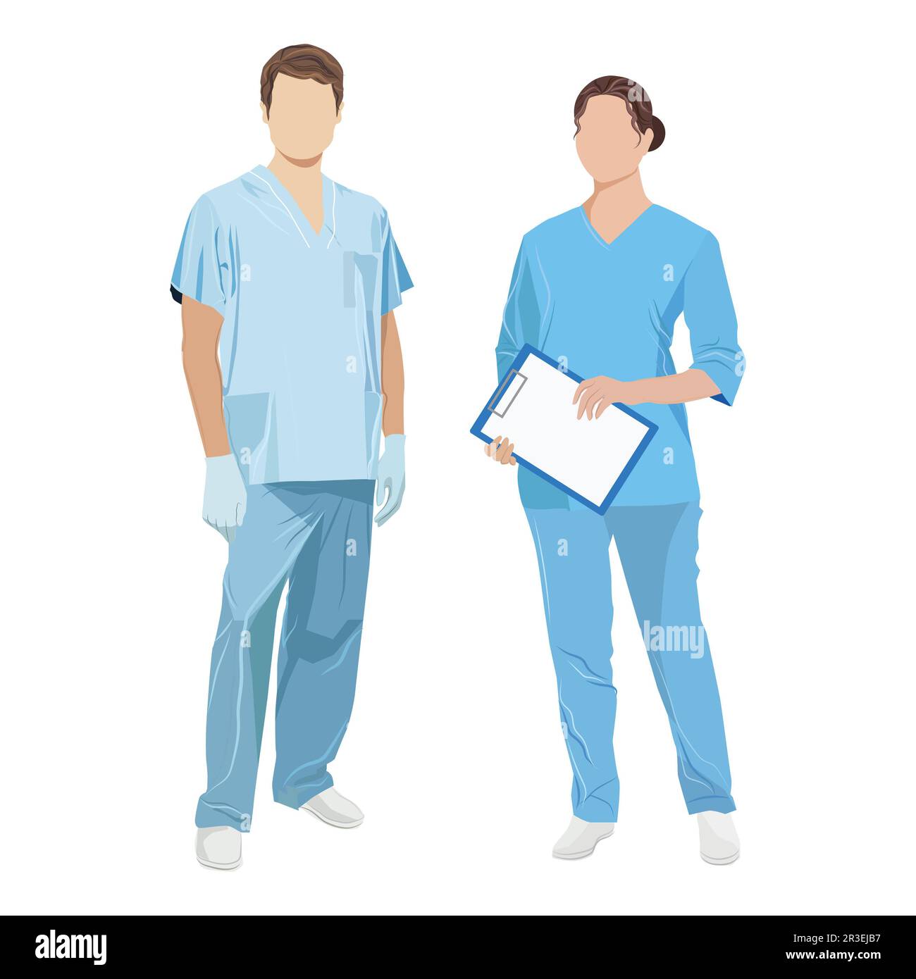Man and woman doctor, nurse or orderly on a white background, treatment ...