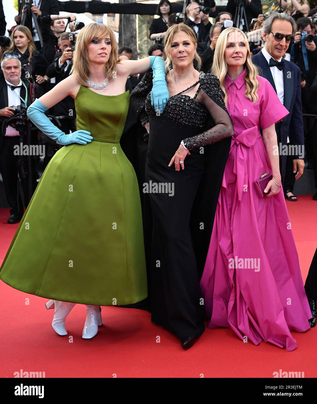 Cannes, France. 23rd May, 2023. American actresses Maya Hawke, Rita Wilson and Hope Davis attend the premiere of Asteroid City at the 76th Cannes Film Festival at Palais des Festivals in Cannes, France on Tuesday, May 23, 2023. Photo by Rune Hellestad/ Credit: UPI/Alamy Live News Stock Photo