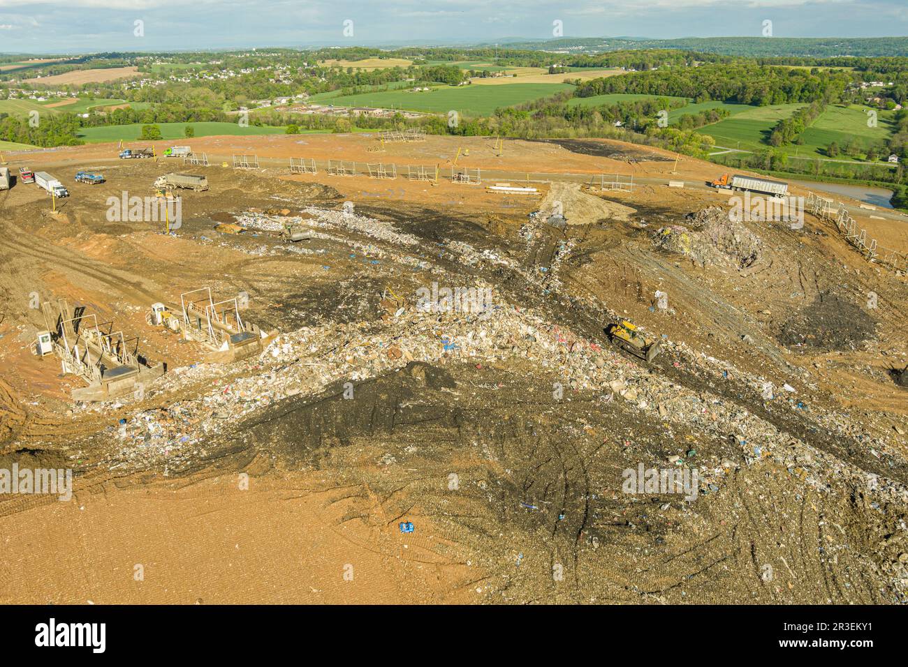 Aerial view of garbage dump landfill municipal waste facility