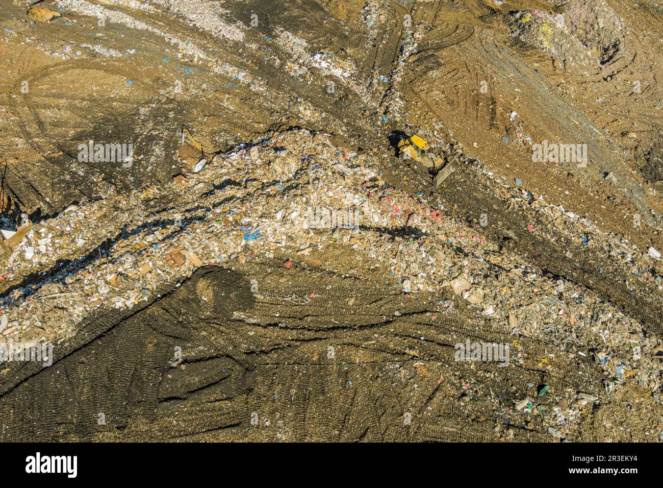 Aerial view of garbage dump landfill municipal waste facility