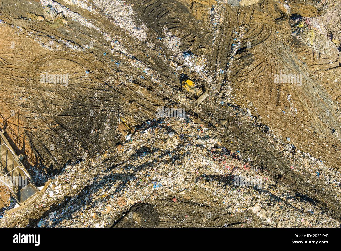 Aerial view of garbage dump landfill municipal waste facility